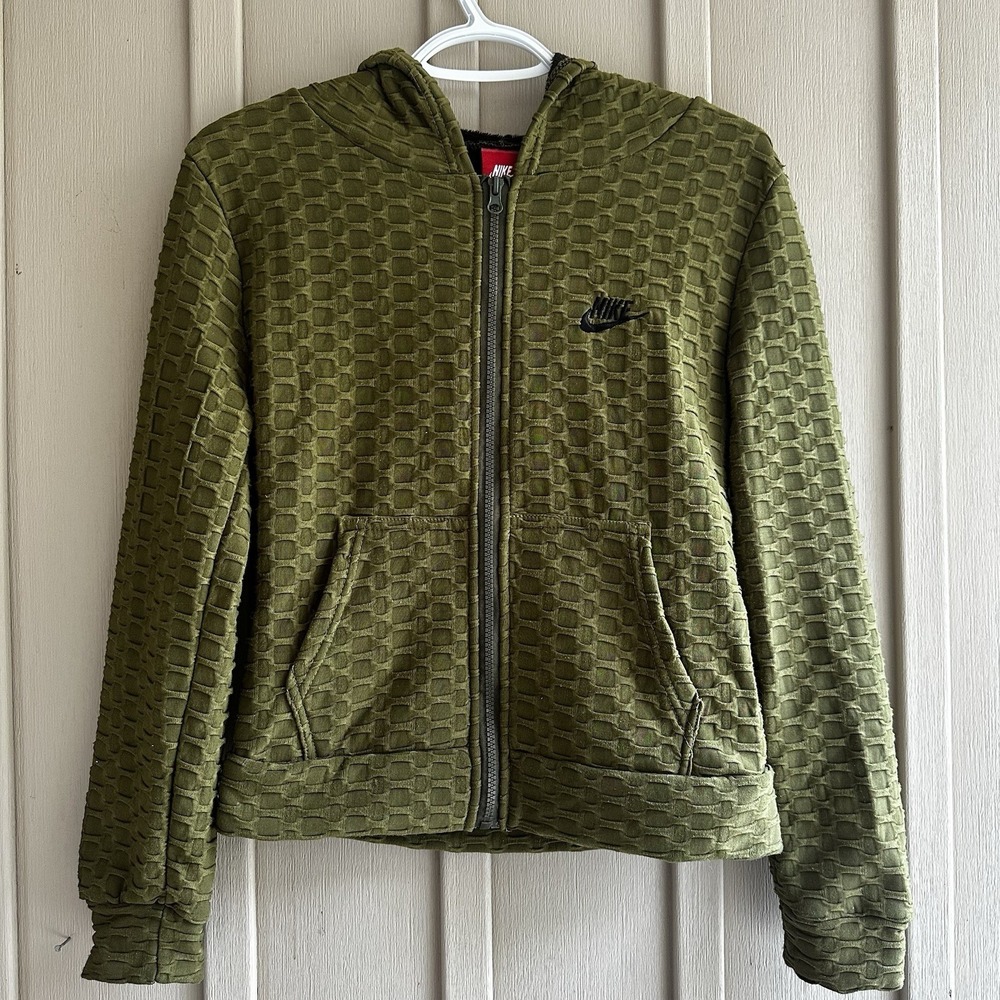 Nike Green Hooded Zip Logo Jacket Track Women's Small Stretch Athletic Wear
